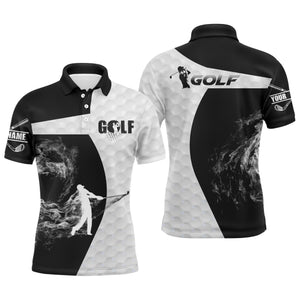 Black and white long sleeve golf polo shirts for mens custom golf shirts, golfer gifts NQS3668