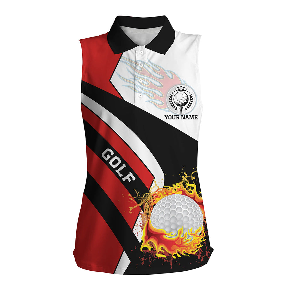 Womens sleeveless polo shirt custom Red white, black flame golf fire jerseys, golf outfits for ladies NQS6712