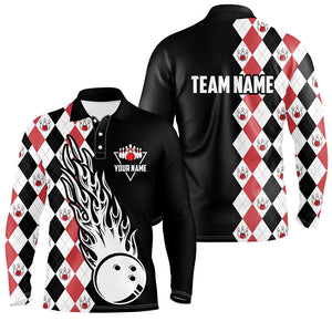 Black and red argyle pattern bowling fire Polo shirt for men custom bowling team league jerseys NQS6912