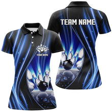 Load image into Gallery viewer, Blue and black light Women Bowling Polo Shirt Custom bowling league jerseys, personalized bowling gift NQS7082