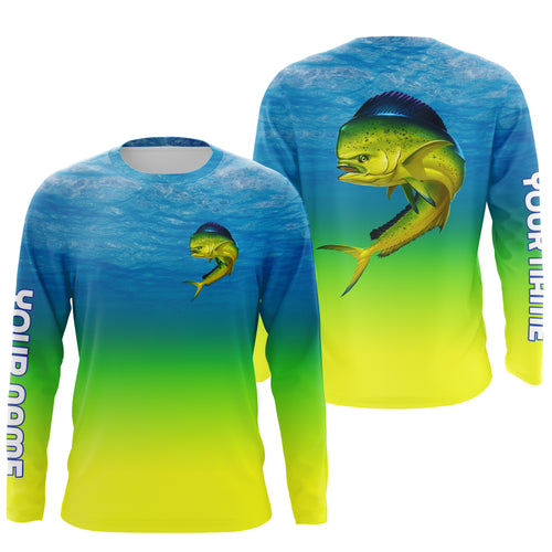 Mahi-mahi Dorado fishing green scales blue water camo Custom Name UV protection UPF 30+ fishing jersey NQS3678