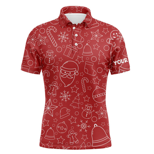 Mens golf polo shirts custom name beautiful red Xmas pattern, Christmas gifts for golf lovers NQS4437