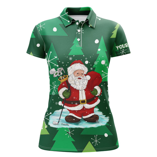 Womens golf polo shirt custom Santa golf Christmas tree winter forest pattern, Christmas golf gifts NQS4438