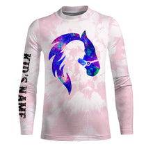 Load image into Gallery viewer, Girl riding horse pink tie dye purple Custom Name 3D All Over Printed Shirts Personalized horse shirt NQS3119