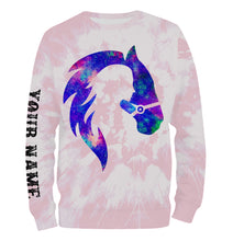 Load image into Gallery viewer, Girl riding horse pink tie dye purple Custom Name 3D All Over Printed Shirts Personalized horse shirt NQS3119