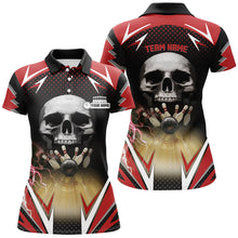 Load image into Gallery viewer, Red and black Bowling skull polo shirts for womens custom Bowling ball pins Team League Jerseys NQS6251