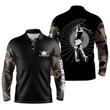 Load image into Gallery viewer, Personalized camo black golf polo shirts for men long sleeve golf shirts cool golf gifts NQS3366