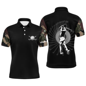 Personalized camo black golf polo shirts for men long sleeve golf shirts cool golf gifts NQS3366