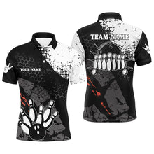 Load image into Gallery viewer, Black and white Mens polo bowling shirts Custom retro bowling ball pins bowling team league jerseys NQS6264