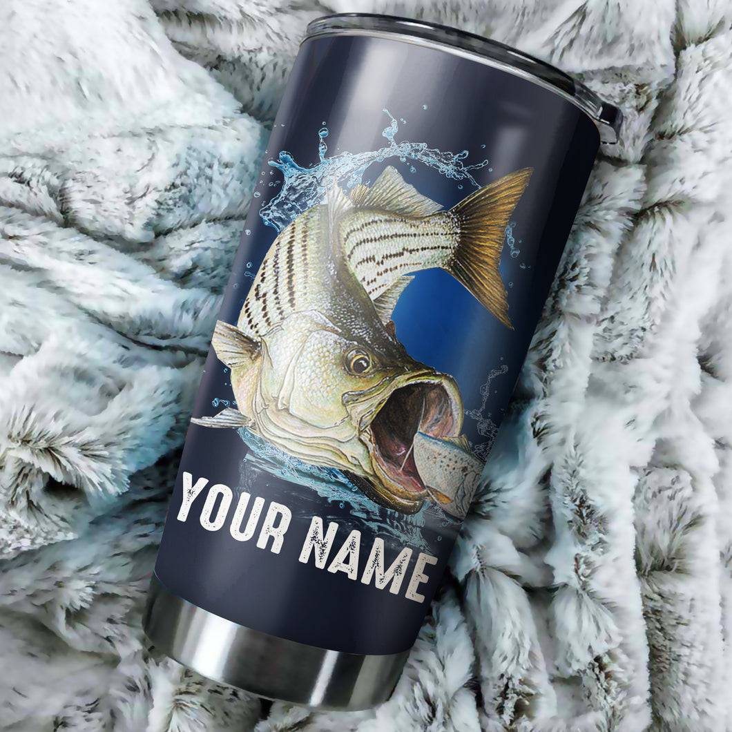 Beautiful Striped Bass Fishing Tumbler Cup Customize name Personalized Fishing gift for fisherman - NQS328