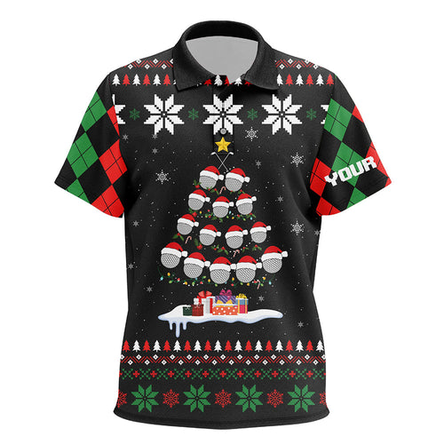 Ugly Christmas argyle pattern Kid golf polo shirts custom golf ball tree Xmas Gift For Golfer NQS6751