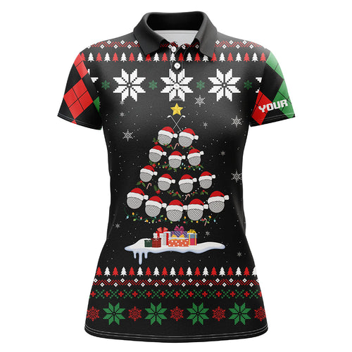 Ugly Christmas argyle pattern Womens polo shirts custom golf ball christmas tree Xmas Gift For Golfer NQS6751