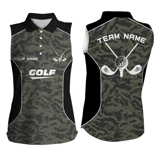 Womens sleeveless polo shirt custom green camo golf tops for ladies, golf clubs team golf jerseys NQS6489