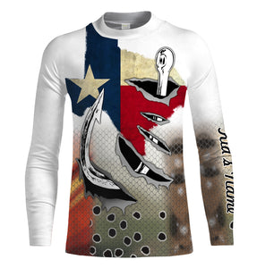 Texas Slam Redfish, Trout, Flounder fish hook Custom Texas patriotic Shirts, Long Sleeve performance Fishing Shirts NQS2048