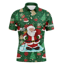 Load image into Gallery viewer, Mens golf polo shirts custom Santa golf green Christmas season pattern, Christmas golf gifts for mens NQS6775