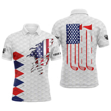 Load image into Gallery viewer, American flag white golf polo shirts for men personalized patriotic golf gift ideas for him NQS3421