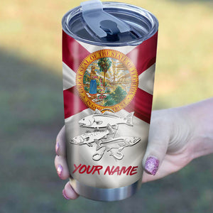 1PC Inshore Slam Snook, Redfish,Trout fishing Florida State Flag Custom name Stainless Steel Fishing Tumbler Cup Personalized Fishing gift NQS781
