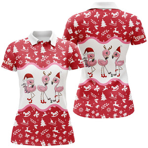 Red and white christmas pattern Womens golf polo shirt custom flamingo christmas polo shirts for women NQS6785