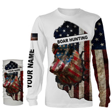 Load image into Gallery viewer, Wild hog hunting American flag patriotic legend boar hunter 3d shirts- personalized boar hunting shirts NQSD26