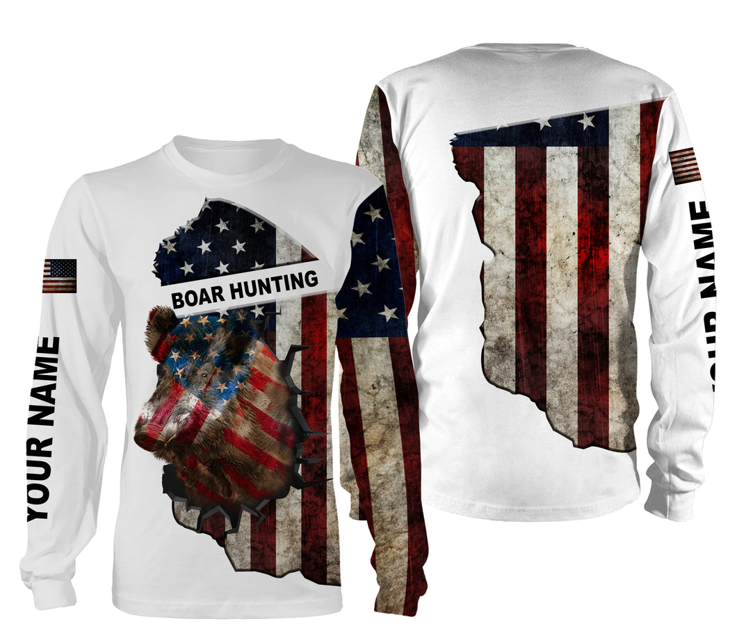 Wild hog hunting American flag patriotic legend boar hunter 3d shirts- personalized boar hunting shirts NQSD26