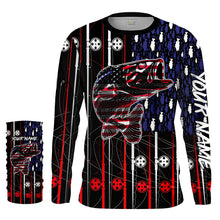 Load image into Gallery viewer, Bass American flag patriotic fishing rod Long Sleeve fishing shirt personalized fishing gift NQS1771