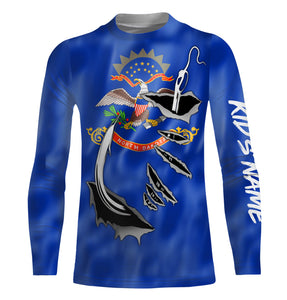 North Dakota Flag 3D Fish Hook UV Protection Custom Long Sleeve performance Fishing Shirts IPHW501