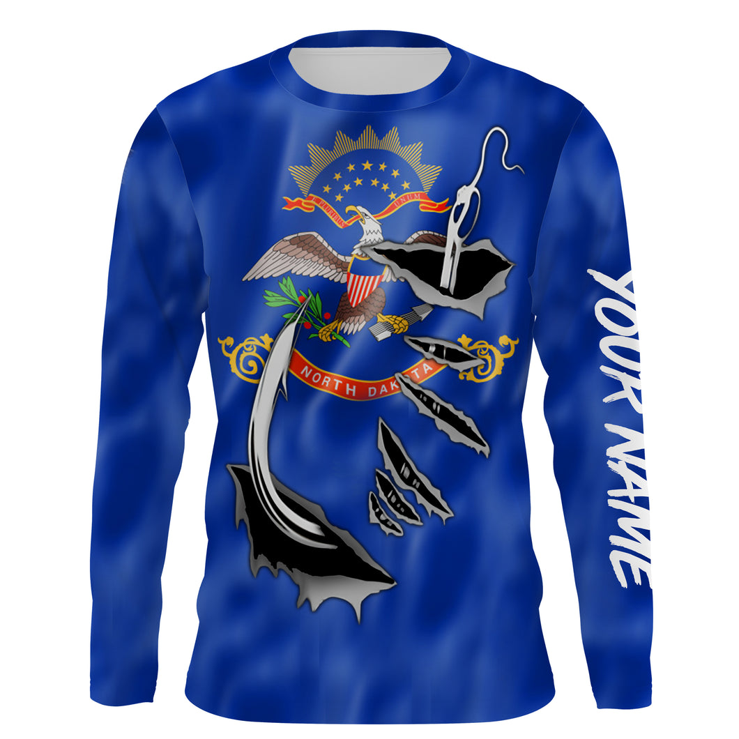 North Dakota Flag 3D Fish Hook UV Protection Custom Long Sleeve performance Fishing Shirts IPHW501