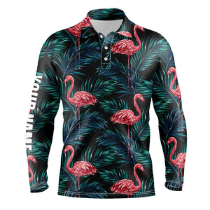 Mens golf polo shirts flamingo golf shirt tropical palm leaves pattern custom team golf polo shirts NQS4839