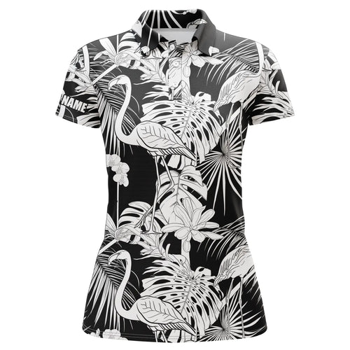 Womens golf polo shirts black and white tropical plants flamingo golf shirts custom womens golf wear NQS4841
