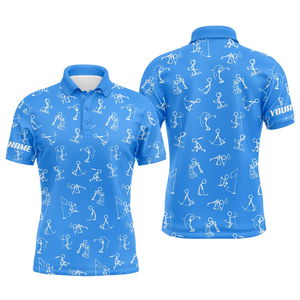 Men golf polo upf shirts custom name funny golf pattern blue polo shirt best mens golf wear NQS4843