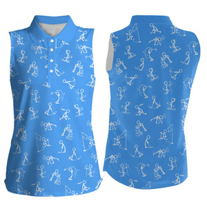 Womens sleeveless polo shirts funny golf pattern blue polo shirt best womens golf wear NQS4843