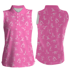 Women sleeveless polo shirts funny golf pattern pink polo shirt best womens golf wear NQS4846