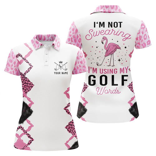 Pink flamingo leopard golf shirt custom Women golf polo shirt I'm not swearing I'm using my golf words NQS5152