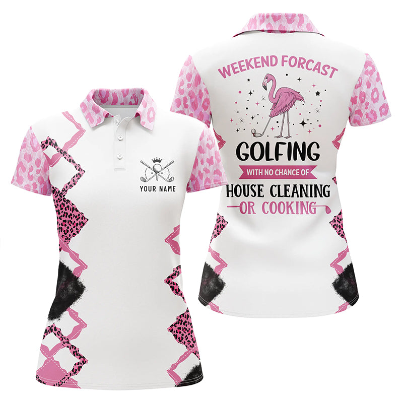 Pink flamingo leopard custom Women golf polo shirt weekend forecast golfing with no cleaning cooking NQS5153