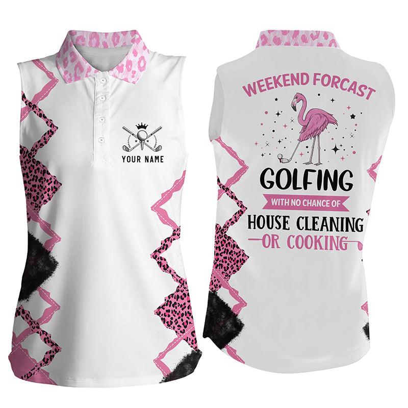 Pink flamingo leopard custom Sleeveless Polo Shirt weekend forecast golfing with no cleaning cooking NQS5153