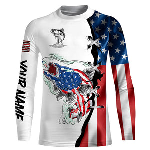 Walleye fishing legend American flag patriot UV protection Customize name long sleeves fishing shirts NQS4493