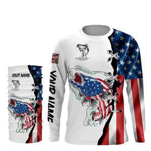 Walleye fishing legend American flag patriot UV protection Customize name long sleeves fishing shirts NQS4493