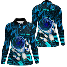 Load image into Gallery viewer, Women bowling polo shirts Custom blue abstract Bowling Team league Jerseys, gifts for bowlers NQS7247