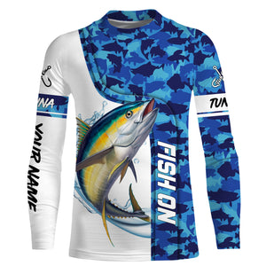 Tuna fishing blue sea camo saltwater Custom Name performance long sleeve fishing shirt uv protection NQS3706