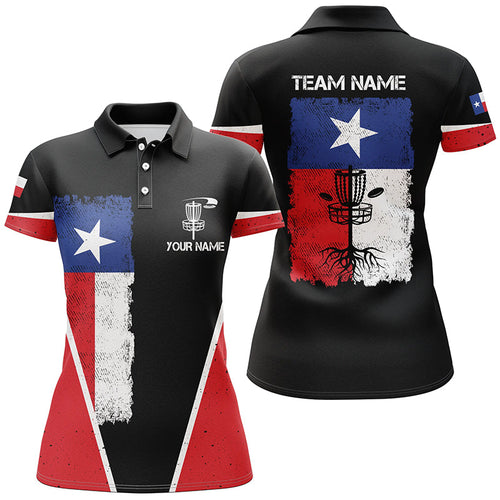 Black Womens Disc golf polo shirts vintage Texas flag patriot custom disc golf shirt for ladies NQS6536