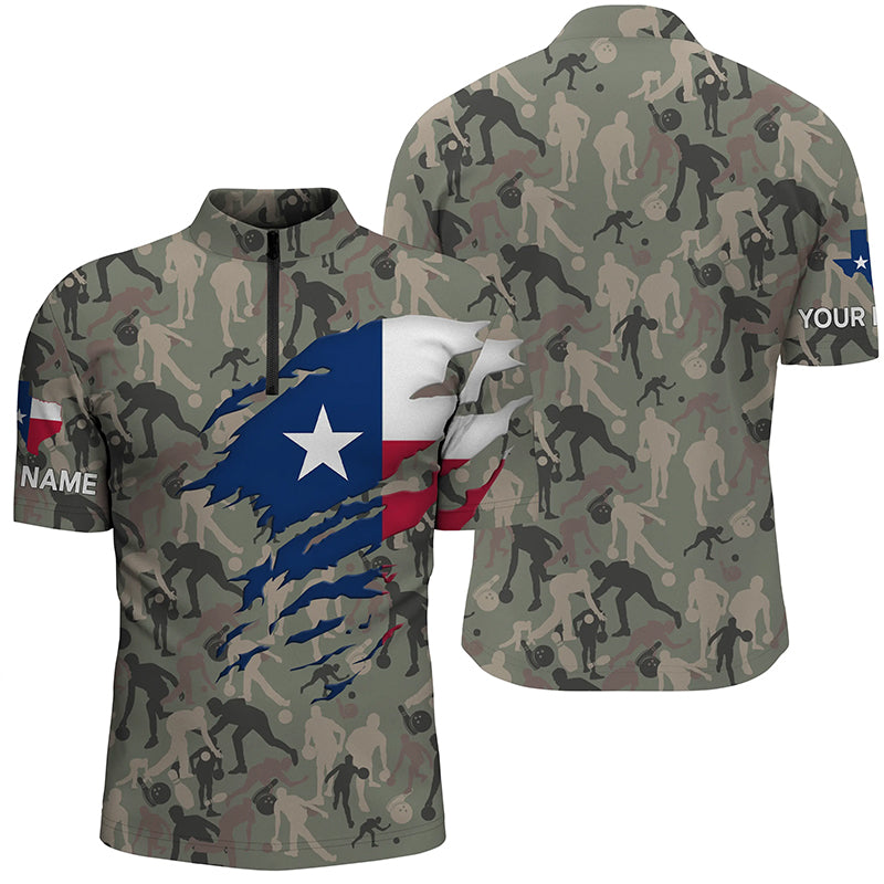 Texas Flag Bowling camo Shirts For Men Bowling Team League Jersey Custom Bowling Quarter Zip Shirt NQS6538