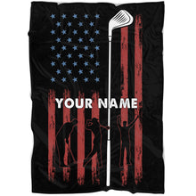 Load image into Gallery viewer, Personalized vintage black American flag golf club Fleece Blanket, Gifts For Golf lovers NQS7005