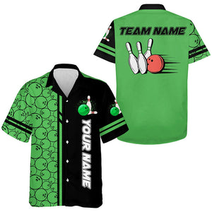 Bowling hawaiian shirts Custom black green camo vintage bowling shirts, gift for Bowler NQS7150