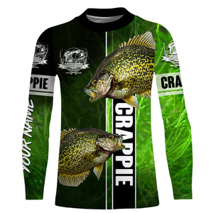 Crappie fishing green shirt Custom name UV Long Sleeve Fishing Shirts, fishing gifts for men, women, kid NQS1612