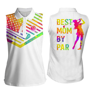 Women's sleeveless golf polo shirt watercolor American flag best mom by par, mother's day golf gift NQS5178