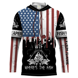 Fish reaper American flag patriotic wtf where's the fish Long Sleeve fishing shirt Custom fishing gift NQS1774