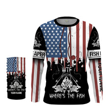 Load image into Gallery viewer, Fish reaper American flag patriotic wtf where&#39;s the fish Long Sleeve fishing shirt Custom fishing gift NQS1774