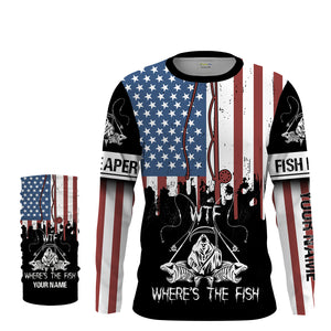 Fish reaper American flag patriotic wtf where's the fish Long Sleeve fishing shirt Custom fishing gift NQS1774