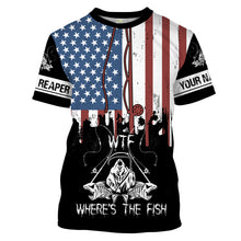 Load image into Gallery viewer, Fish reaper American flag patriotic wtf where&#39;s the fish Long Sleeve fishing shirt Custom fishing gift NQS1774