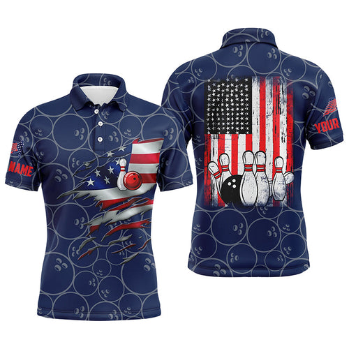 Blue Bowling polo shirts for men custom name vintage American flag bowling jerseys NQS6323